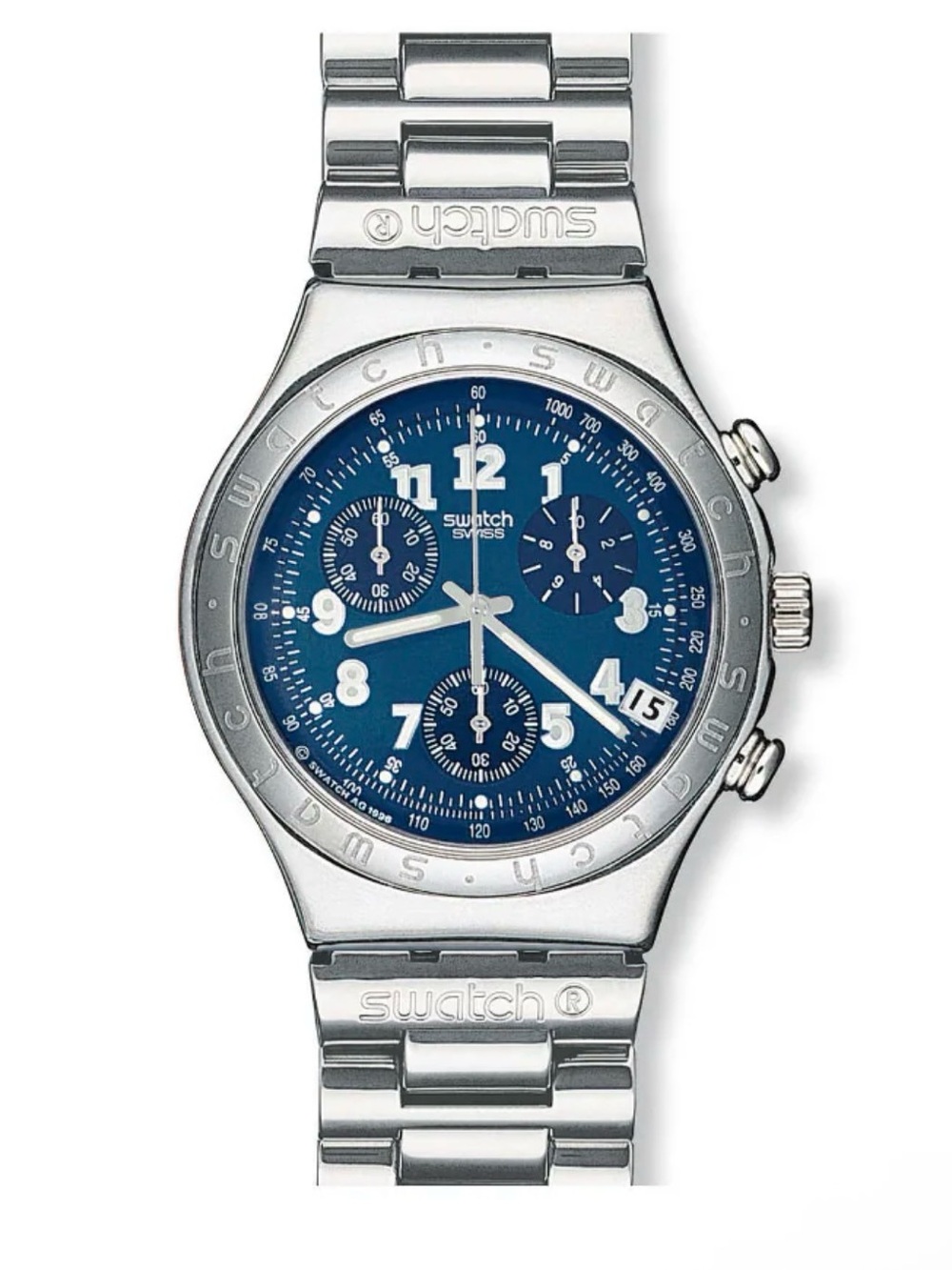 Swatch Blue Dial Stainless Steel Chronograph Watch